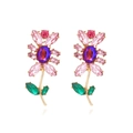 Colorful floral rhinestone stud earrings with crystal sunflower petals in gold setting - Pink
