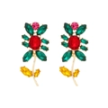 Luxury sunflower stud earrings with colorful crystals and gold plating on white background - Dark Green