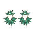 Elegant gold earrings with green marquise-cut gems in a floral fan-shaped luxury design - Green
