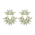 Elegant gold fan-shaped flower earrings with marquise-cut green crystals for women - Light Green