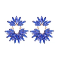 Elegant gold earrings with radial blue marquise crystals in a floral fan-shaped design - Blue