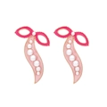 Orecchini a fiocco e baccello di pisello in smalto rosa con placcatura in oro e perle - Baccello di Pisello con Fiocco Rosa / Rosa