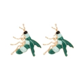 Pendientes de abeja en aleación dorada con alas de esmalte colorido sobre fondo blanco - Verde