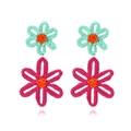 Orecchini a fiore all'uncinetto fatti a mano in verde menta e fucsia con perline arancioni - Verde Menta e Rosso Rosa