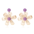 Orecchini boho fatti a mano a fiore in rafia intrecciata bianco sporco e viola - Bianco Sporco