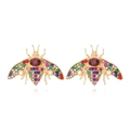 Minimalist bee earrings with colorful rhinestones and imitation pearls in gold finish - Colorful