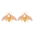 Chic gold bee stud earrings with faux pearls and iridescent rhinestones on white base - Yellow/White