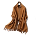 Thick winter scarf in caramel cashmere-like fabric with tassels for men and women - 200x65cm / Caramel (WT350-28)