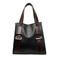 Große schwarze Handtasche aus Leder mit braunen Riemen und Känguru-Logo-Gravur - Schwarz