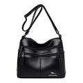Minimalist black PU leather crossbody bag with multiple zippers and adjustable strap - Black