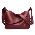 Chic burgundy faux leather crossbody bag with adjustable wide strap and kangaroo logo - Burgundy