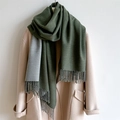 Two-tone dark green and light grey imitation cashmere scarf with elegant fringe trim - 200x65cm / Dark Green And Light Gray (WT350-25)