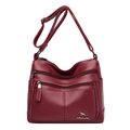 Minimalist wine red pebbled leather crossbody bag with multiple zippers and shoulder strap - Burgundy