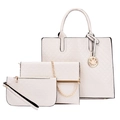 Set di 3 borse trapuntate beige con borsa tote, borsa a catena e pochette elegante - Bianco