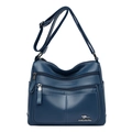 Navy blue faux leather crossbody bag with lychee texture and multiple zip pockets - Blue