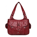 Sac à épaule chic bordeaux en cuir souple avec plusieurs poches et design vintage - Rouge