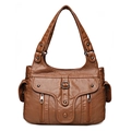 Grand sac cabas rétro en cuir PU lavé marron foncé pour femme avec plusieurs poches - Marron