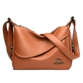 Brown litchi grain leather shoulder bag with kangaroo logo and zip closure - Brown