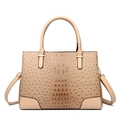 Sac à main beige à relief autruche et crocodile avec détails dorés et bandoulière - Kaki