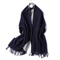 Solid cashmere-like scarf with navy and light grey double-sided design and tassel hem - 200x65cm / Navy Blue And Light Gray (WT350-37)