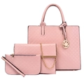Set 3 pezzi borsa tote rosa trapuntata con borsa a tracolla e pochette da polso - Rosa