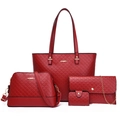 Set di 4 borse trapuntate rosse con borsa tote, tracolla, pochette e portafoglio - Four-Piece Set / Rosso