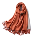 Burnt orange and beige reversible cashmere-like scarf with hand-twisted tassels - 200x65cm / Burnt Orange And Light Gray (WT350-38)