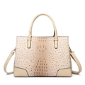 Sac à main beige gaufré motif crocodile et autruche avec détails dorés chic - Blanc Cassé