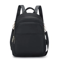Mochila de tela Oxford negra a la moda con gran capacidad y cremalleras de metal plateado - Negro