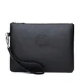 Men's casual black pebble grain leather clutch bag with wristlet and silver hardware - Litchi Pattern Style 1 / Black (Litchi Texture)