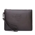 Men's dark brown lychee pattern leather clutch bag with wrist strap and metal zipper - Litchi Pattern Style 1 / Brown (Litchi Pattern)