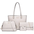 Set borse 4 pezzi beige con borsa tote trapuntata, borsa a tracolla, clutch e portafoglio - Four-Piece Set / Bianco