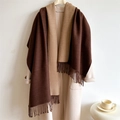 Thick cashmere-feel scarf with tassels in deep brown and light camel reversible color - 200x65cm / Dark Coffee And Light Camel (WT350-39)