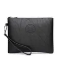 Close-up of black PU leather clutch bag with silver zipper and textured surface - Plain Style 1 / Black (Plain)