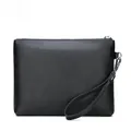 Close-up of black litchi texture PU leather clutch with silver metal zipper detail - Bark Pattern Style 3 / Black (Bark Pattern)