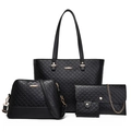 Set di 4 borse da donna nere in ecopelle trapuntata con dettagli in metallo dorato - Four-Piece Set / Nero