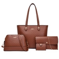 Set di 4 borse da donna marroni trapuntate in ecopelle con tote e borsa a tracolla - Set da 4 pezzi / Marrone
