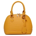 Borsa a mano gialla a conchiglia con texture a coccodrillo e cerniera dorata - Giallo