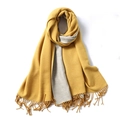 Minimalist reversible scarf with fringe in ginger yellow and light grey cashmere style - 200x65cm / Ginger And Gray (WT350-23)