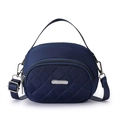 Borsa a mano blu scuro in nylon trapuntato con tracolla regolabile e scomparti con zip - Blu