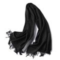 Dual-sided black and dark grey faux cashmere scarf with elegant tassel detailing - 200x65cm / Black And Gray (WT350-42)