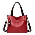 Bolso tote de cuero granulado rojo con asas marrones y logotipo de canguro frontal - Rojo