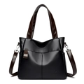 Bolso tote grande de cuero negro con asas marrones y correa de hombro ajustable - Negro