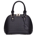 Elegant black shell handbag with glossy crocodile texture and gold hardware accents - Black