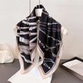 Elegant vintage equestrian pattern silk scarf with belt buckle and chain prints - 68*68cm / Black