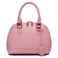 Pink shell handbag with crocodile embossed faux leather and light gold hardware - Pink