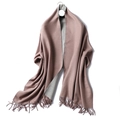Dual-sided cashmere-feel scarf in soft lotus pink and light grey with tassel edges - 200x65cm / Lotus Pink And Gray (WT350-33)