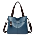 Bolso tote de cuero azul con asas marrones y correa de hombro desmontable - Azul