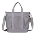 Lightweight grey nylon tote bag with multi-pocket design and adjustable strap - Gray