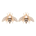 Golden alloy bee stud earrings with colorful crystals and faux pearls for women - Black and White